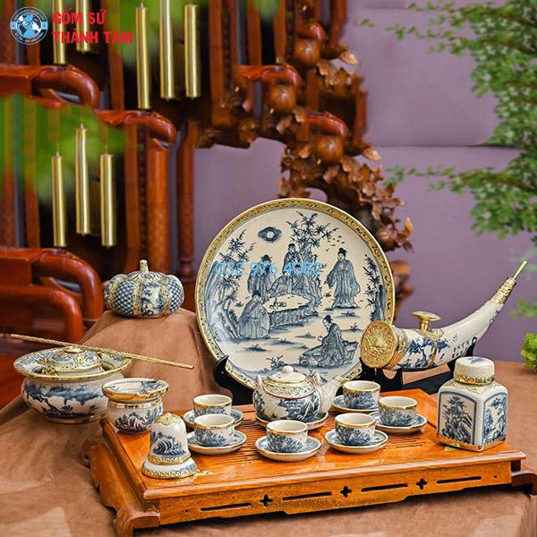 Ấm chén men rạn bọc đồng ấm tích