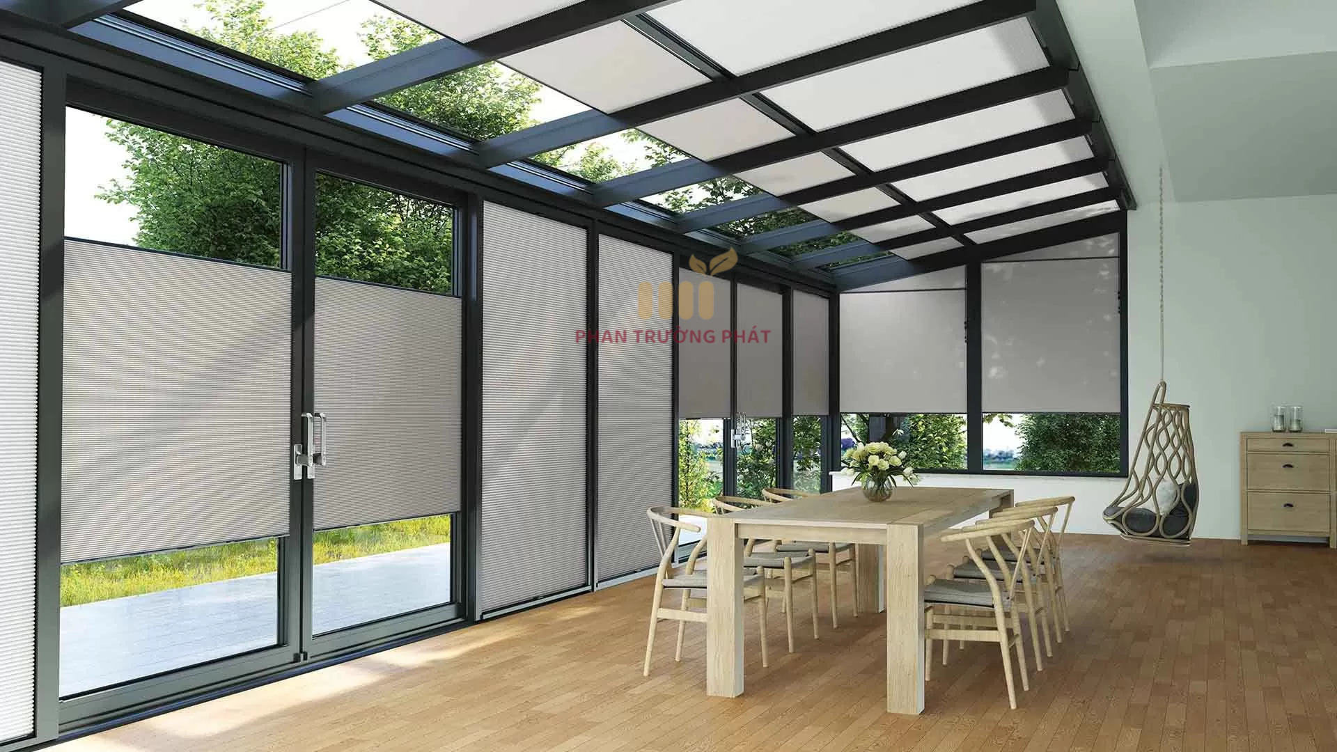 Rèm Tổ Ong Gắn Trên Kính Lùa Ngang Hệ 40