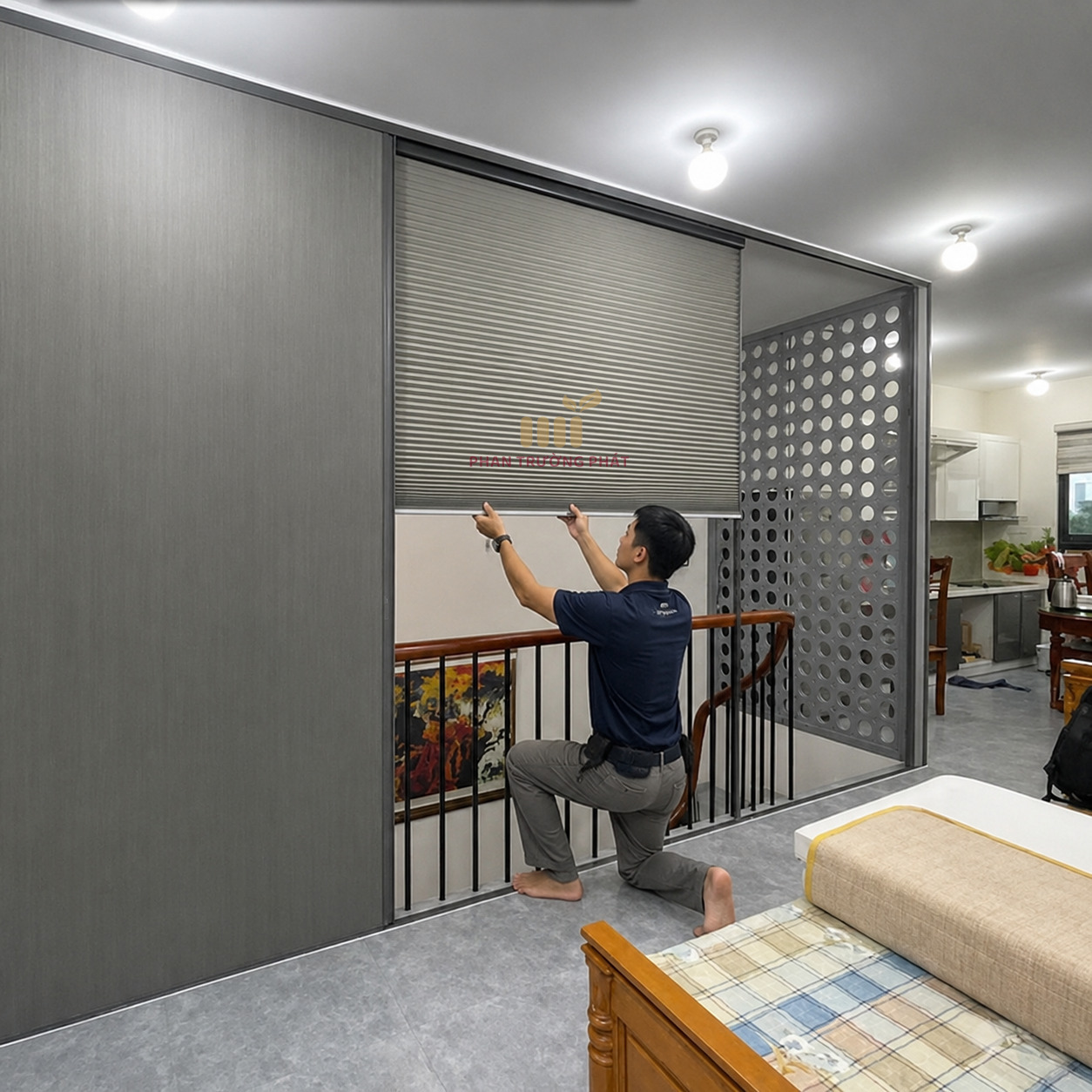 Rèm Tổ Ong Gắn Trên Kính Lùa Ngang Hệ 40