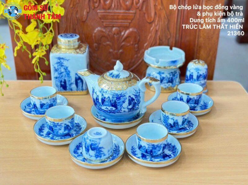 Ấm Chén Men Lam Bọc Đồng | Chóp Lửa am chen men lam boc dong chop lua