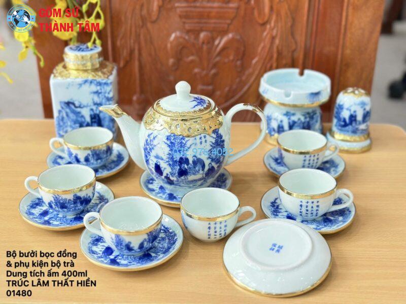 Ấm Chén Men Lam Bọc Đồng | Minh Long am chen men lam boc dong minh long