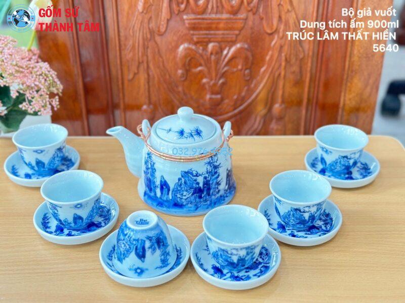Ấm Chén Men Lam Trơn | Giả Vuốt am chen men lam tron gia vuot 900ml