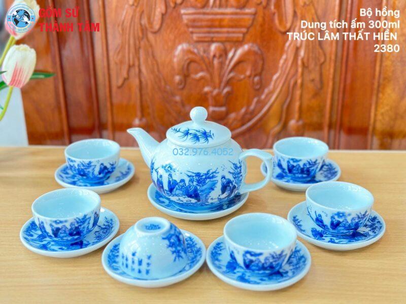 Ấm Chén Men Lam Trơn | Quả Hồng am chen men lam tron qua hong