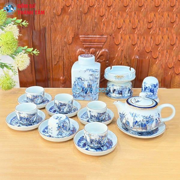 Ấm Chén Men Lam Vàng Kim | Chân Phỏng Cổ