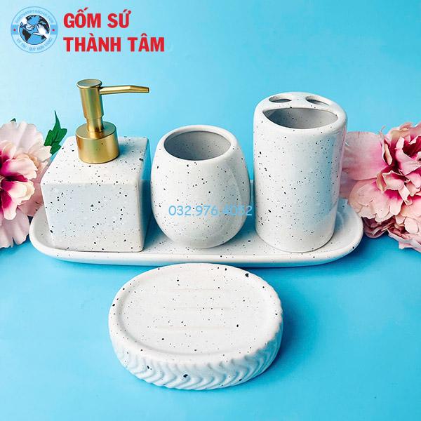 Bình đựng dầu gội gốm sứ dáng vuông