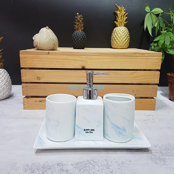 Bình đựng sữa tắm vân đá trắng Bình đựng sữa tắm đá trắng vân xanh