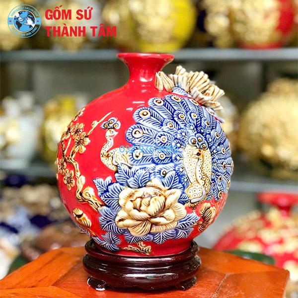 Bình hút lộc công đào đuôi xoè mẫu thường 2025