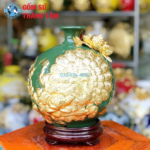 Bình hút lộc mệnh mộc công đào đắp nổi vẽ vàng