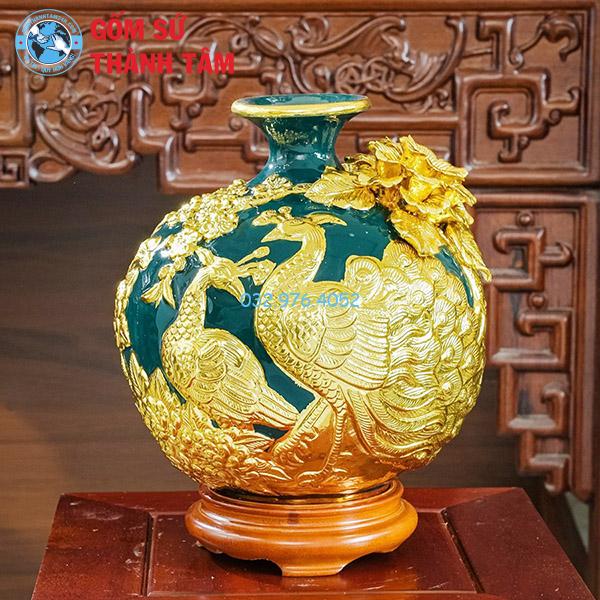 Bình hút lộc mệnh mộc công đào đắp nổi vẽ vàng