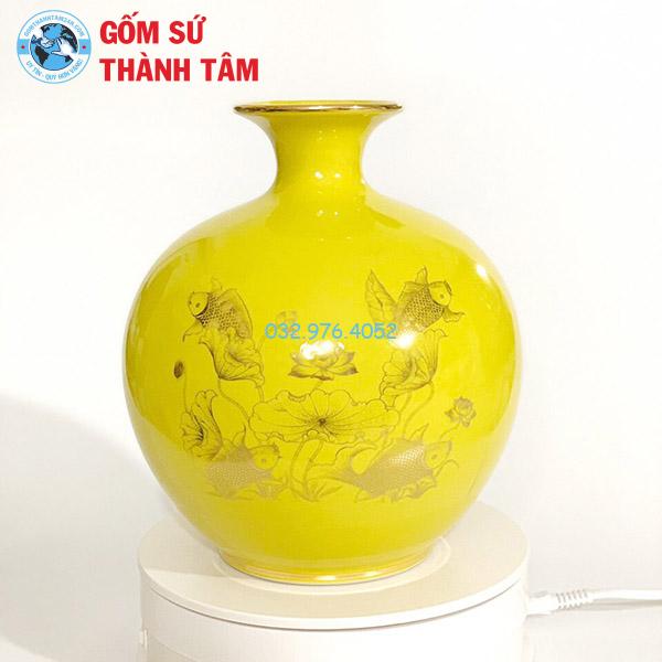 Bình hút lộc mệnh kim hoa sen trơn 24k