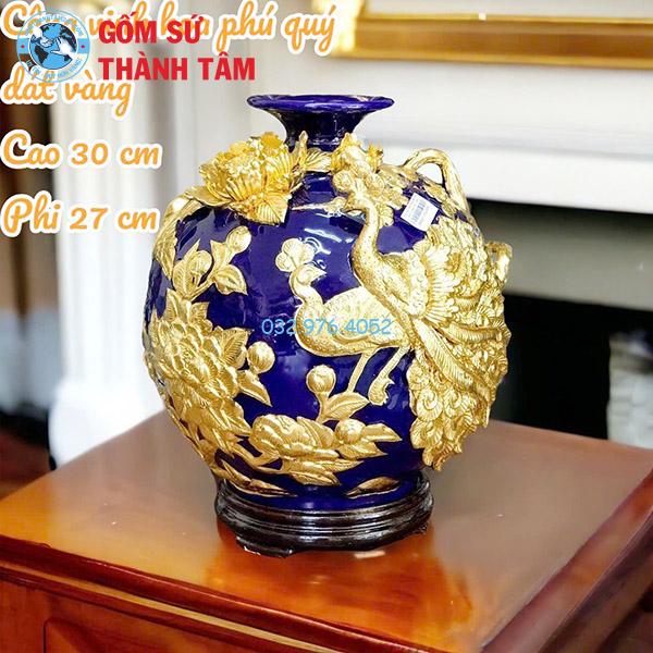 Bình hút lộc mệnh Thuỷ công đào đắp nổi dát vàng