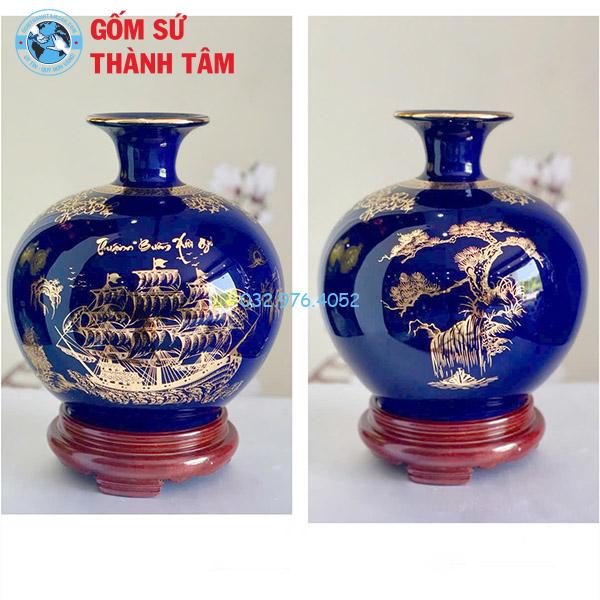 Bình hút lộc mệnh thổ công đào trơn 24k