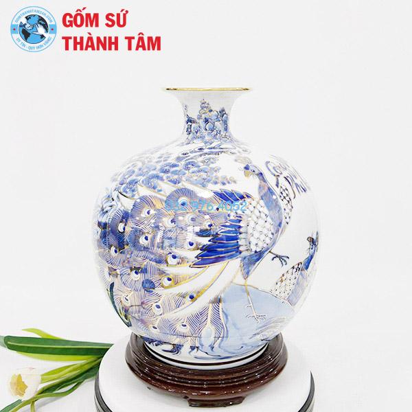 Bình hút lộc mệnh kim mã hoa sen đắp nổi vẽ vàng