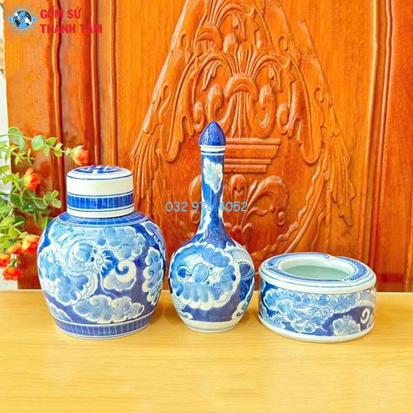 Combo Phụ Kiện Ấm Chén Men Lam | Mẫu Trơn combo phu kien am chen men lam mau tron 1