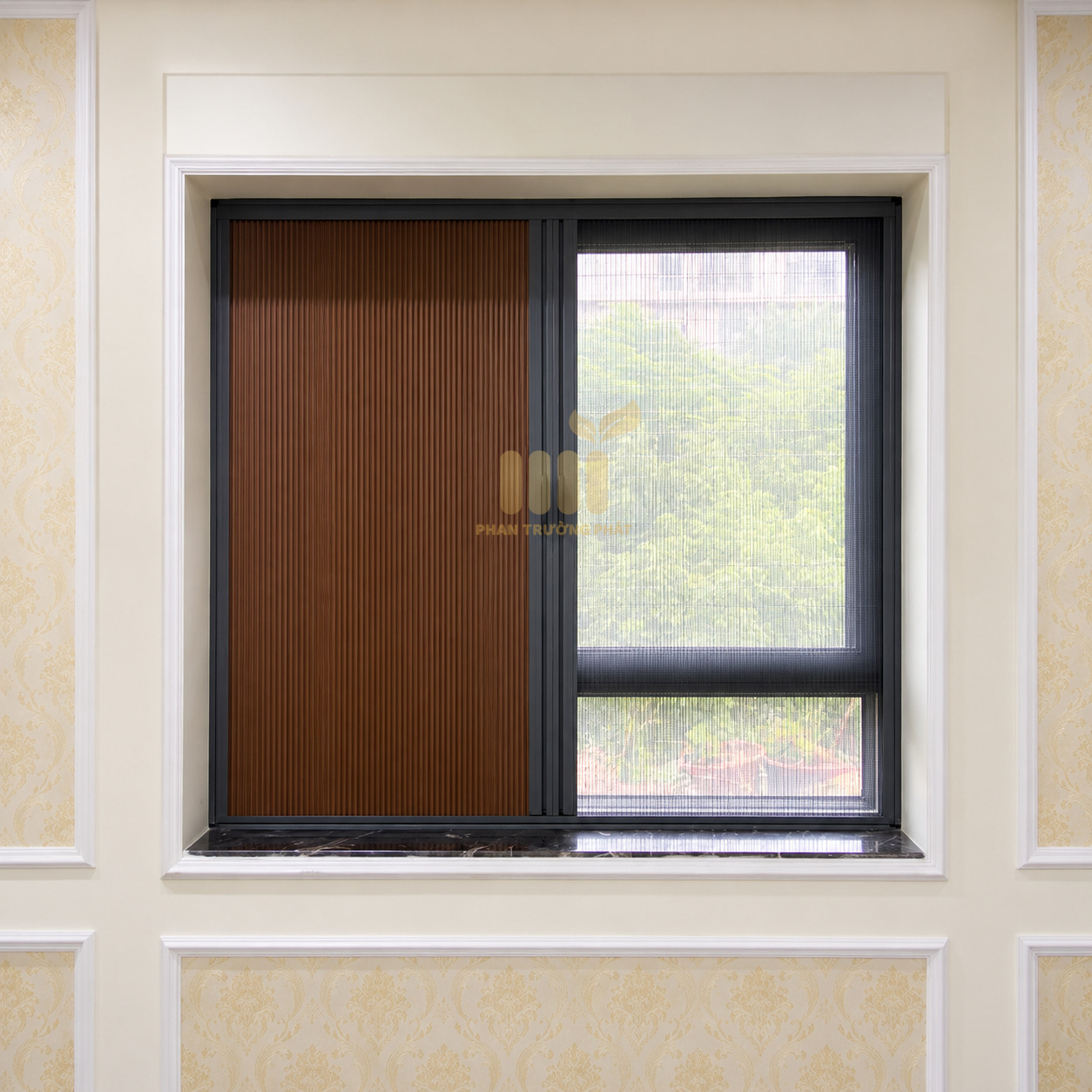 Cửa Lưới Xếp Ray Kết Hợp Màn Rèm Tổ Ong&nbsp;