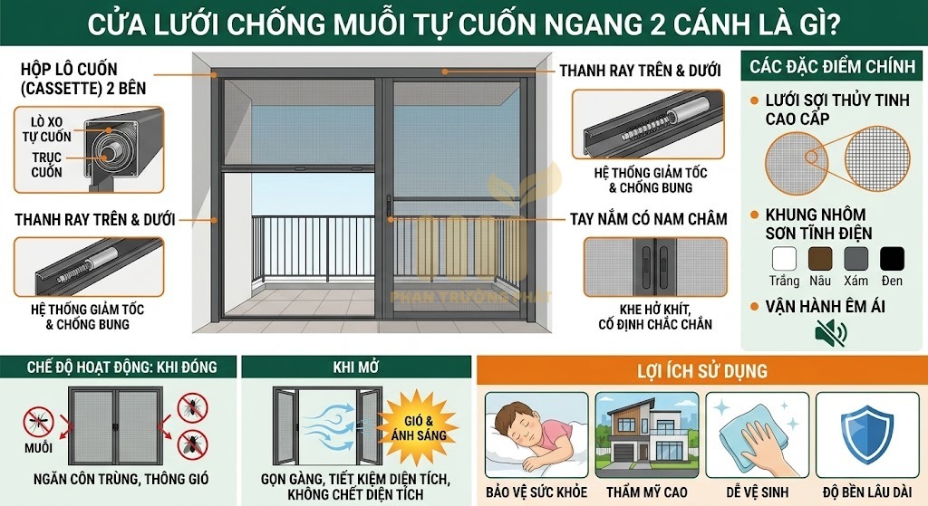 Định nghĩa Cửa Lưới Chống Muỗi Tự Cuốn Ngang 2 Cánh