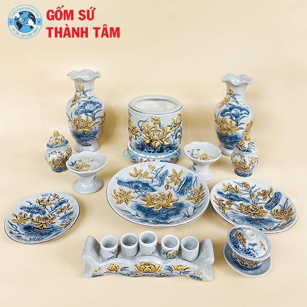Đồ thờ men rạn tổng thể sen thần tài