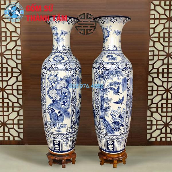 Lọ lục bình trơn vẽ xanh song hạc