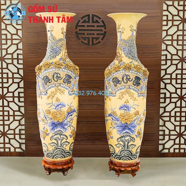 Lục bình đắp nổi phúc lộc thọ men vàng