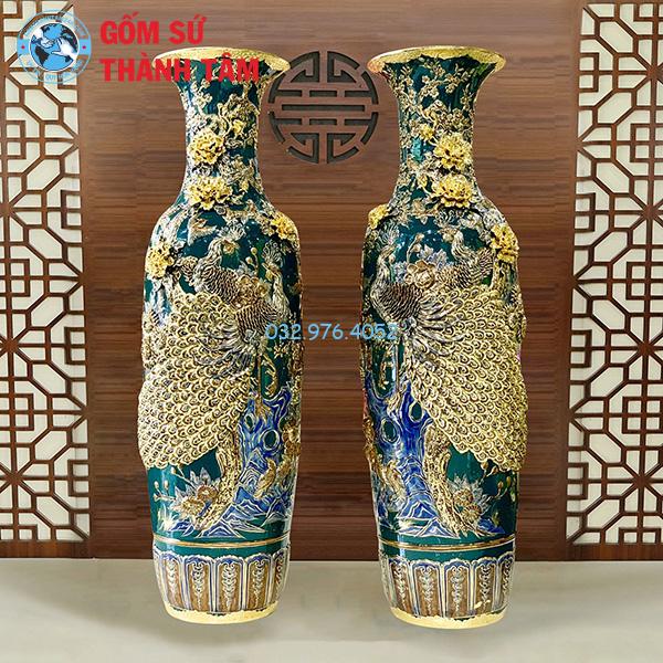 Lục Bình Mạ Vàng Xanh Ngọc Chim Công Phú Qúy