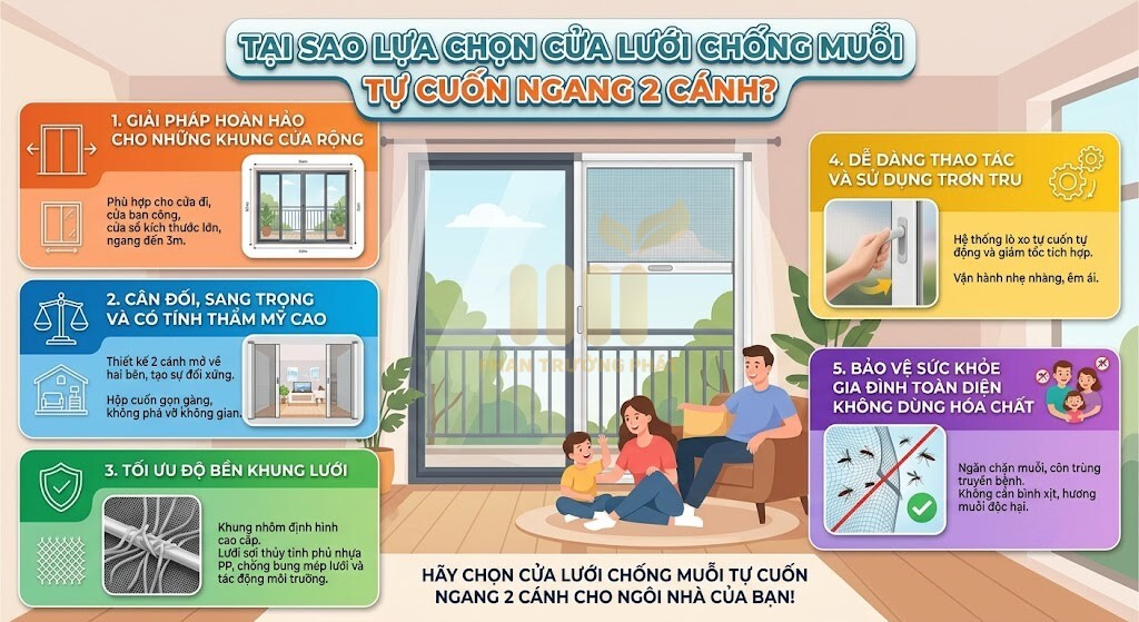 Vì Sao Nên Lựa Chọn Cửa Lưới Chống Muỗi Tự Cuốn Ngang 2 Cánh