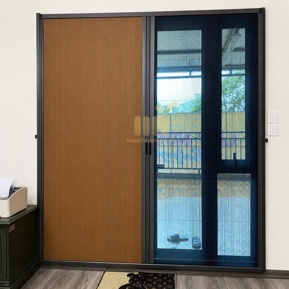 Rèm tổ ong kết hợp cửa lưới chống muỗi không ray dành cho cửa đi