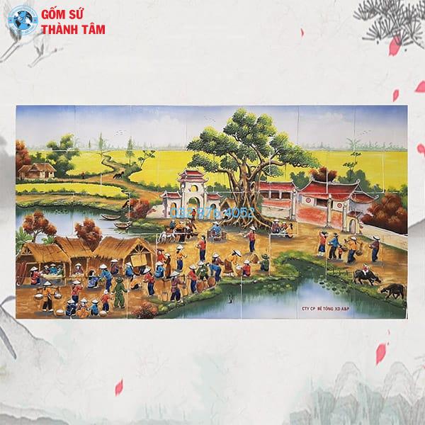 Tranh Gốm Vẽ Trơn Ốp Tường | Làng Quê tranh gom ve tron op tuong lang que