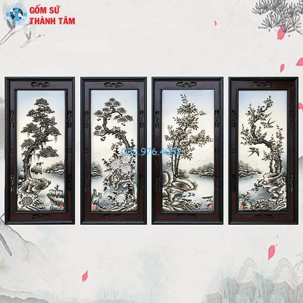 Tranh Tứ Quý Khung Gỗ Hương Đen