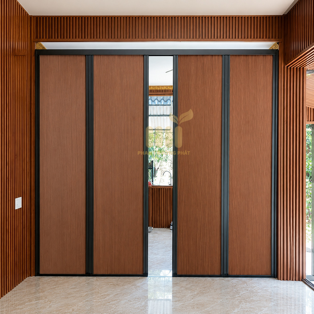 Vách ngăn không ray hệ nhôm 40 có xích, rèm tổ ong