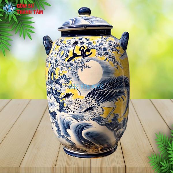 Vò Rượu Gốm Sứ Họa Tiết Chim Công & Mặt Trăng Vò Rượu Gốm Sứ Vẽ Hoa Văn – Họa Tiết Chim Công & Mặt Trăng