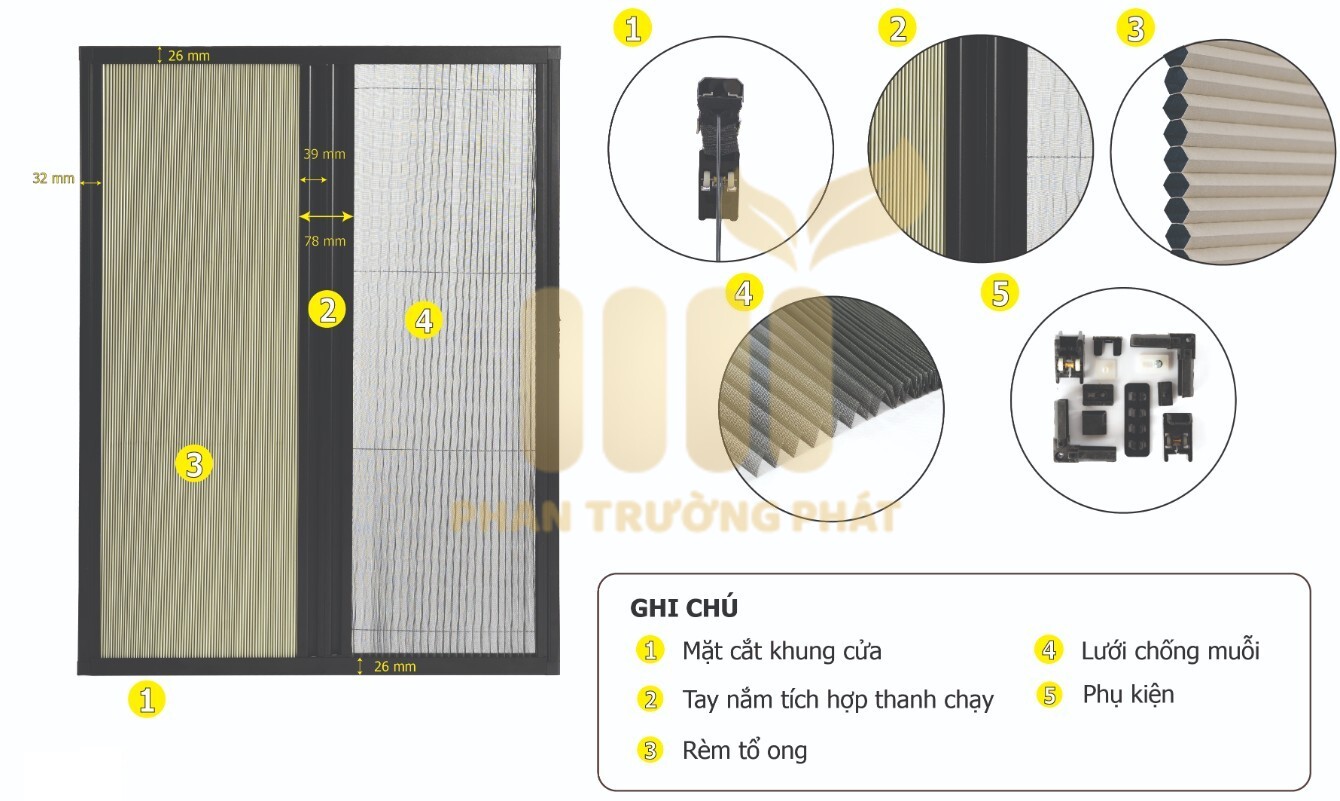 Đặc điểm kỹ thuật và cấu tạo của hệ rèm tổ ong hệ 26